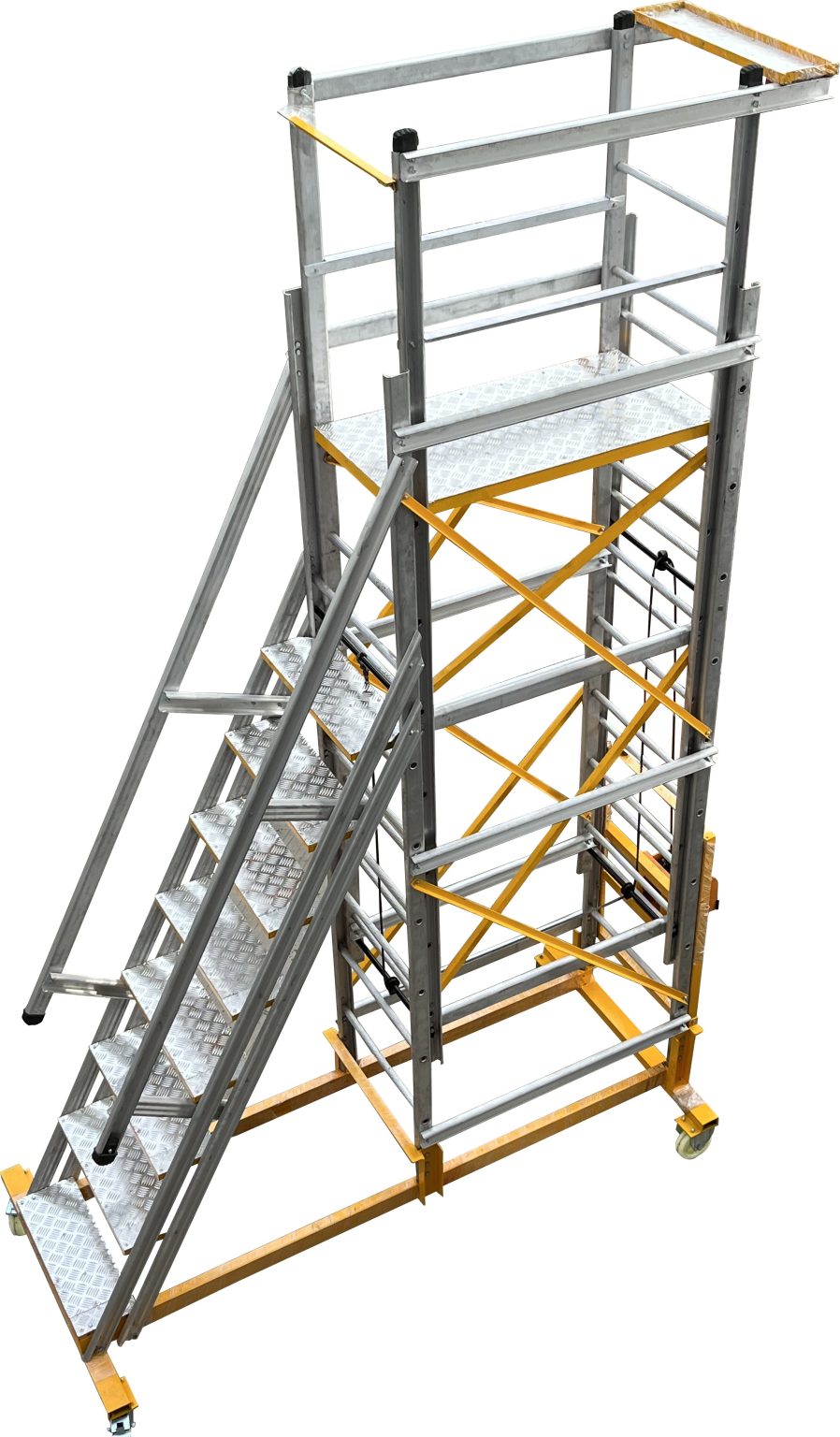 Model No. 10110 Aluminium Movable Staircase Ladder Extendable for Warehouse and Industrial Access Use, Professional Rolling Ladder for Picking, Maintenance, Storage and Access Tasks
